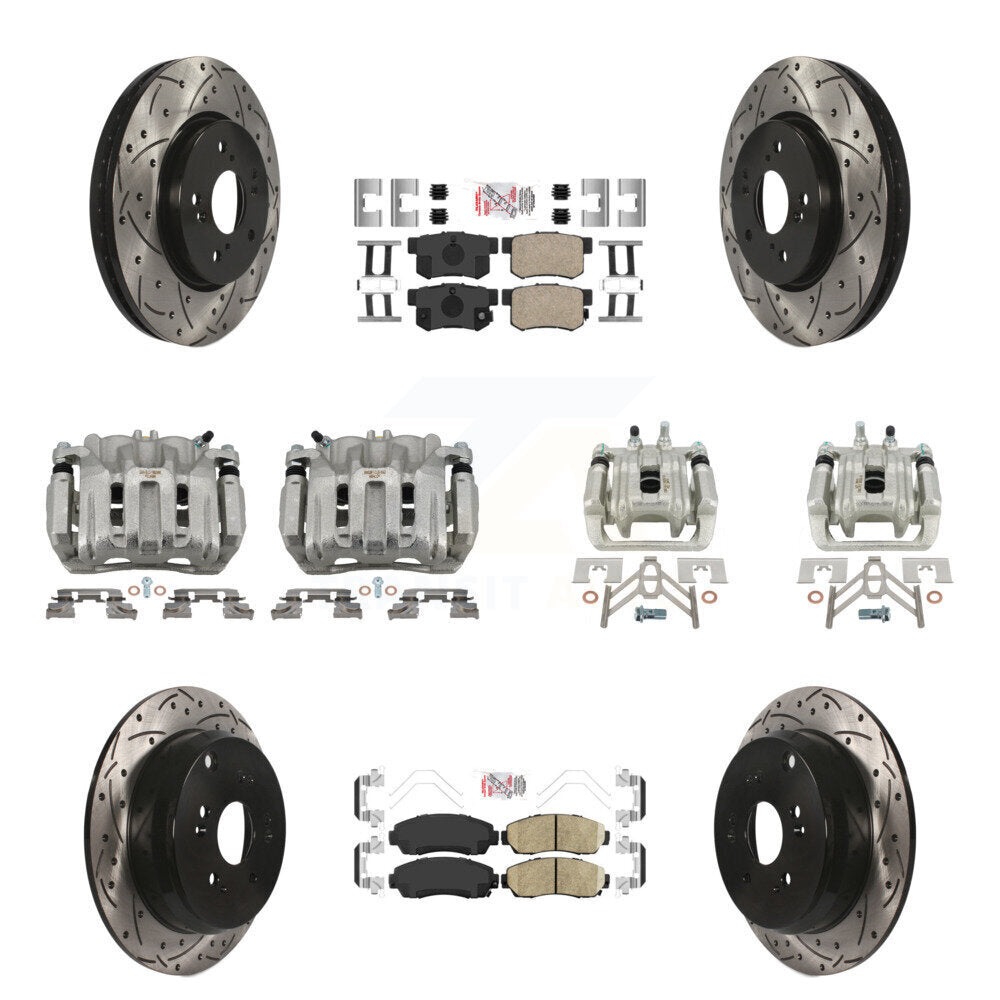Front Rear Brake Coated Caliper Drill Slotted Rotor Ceramic Pad Kit (10Pc) For Acura RDX KCD-101024N