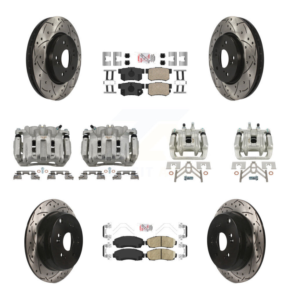 Front Rear Brake Coated Caliper Drill Slotted Rotor Ceramic Pad Kit (10Pc) For Acura RDX KCD-101024N