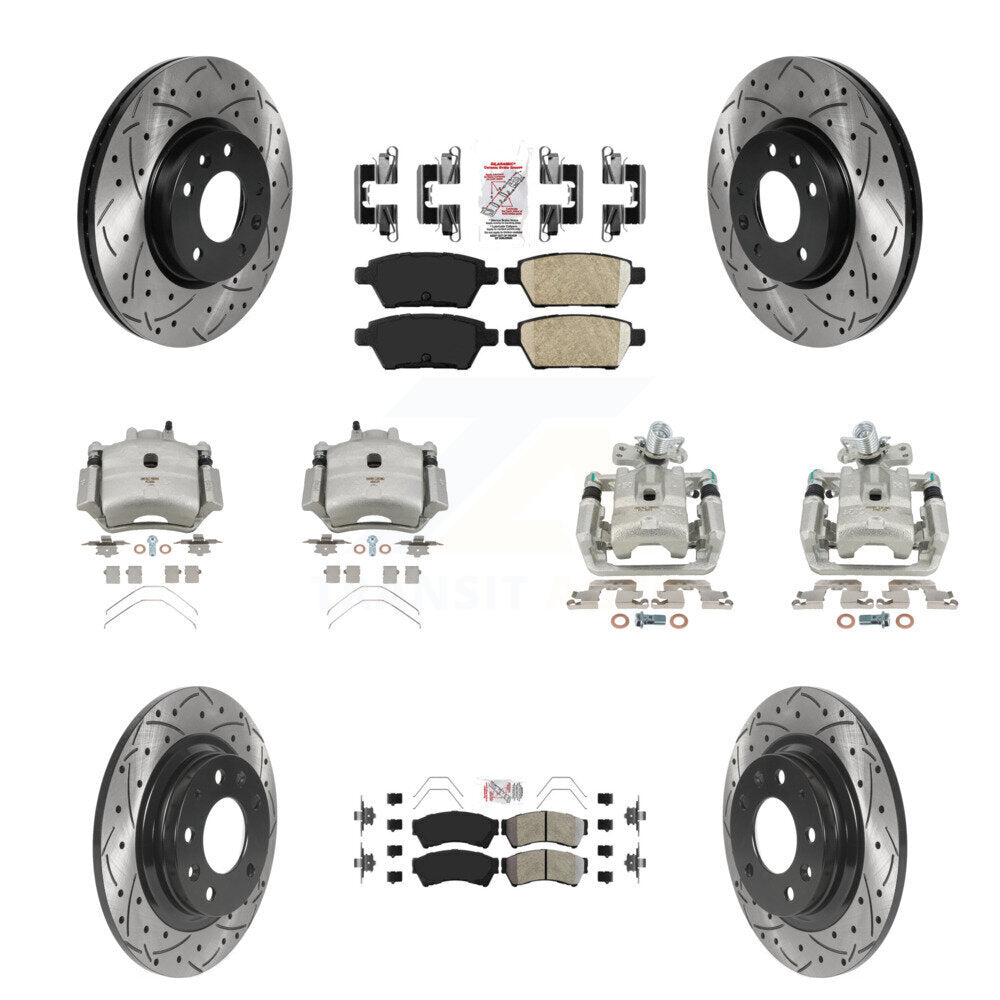 Front Rear Brake Caliper Drilled Slot Rotor Ameribrakes Pad Kit (10Pc) For Ford Fusion 6 KCD-101027N