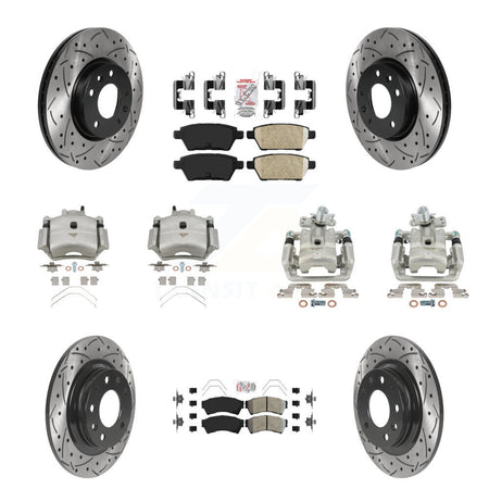 Front Rear Brake Caliper Drilled Slot Rotor Ameribrakes Pad Kit (10Pc) For Ford Fusion 6 KCD-101027N