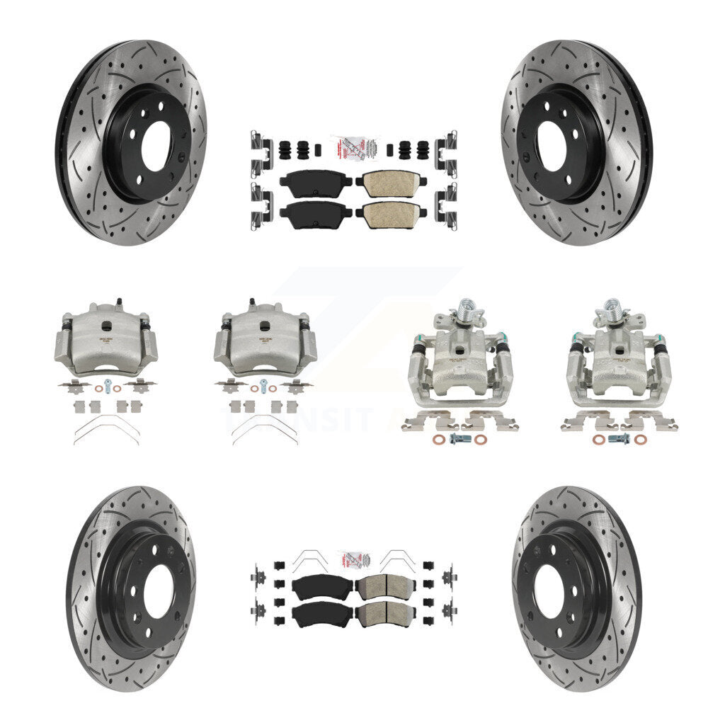 Front Rear Brake Caliper Drilled Slot Rotor Ameribrakes Pad Kit (10Pc) For Ford Fusion 6 KCD-101028N