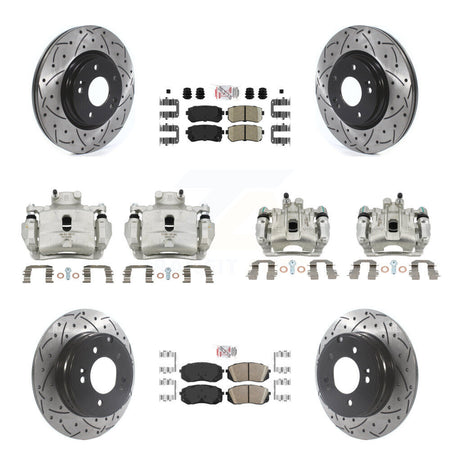Front Rear Brake Coat Caliper Drill Slot Rotor Ceramic Pad Kit (10Pc) For Hyundai Sonata KCD-101031N