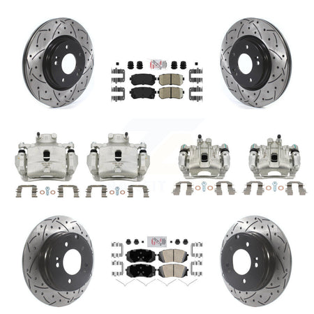 Front Rear Brake Coat Caliper Drill Slot Rotor Ceramic Pad Kit (10Pc) For Hyundai Sonata KCD-101033N