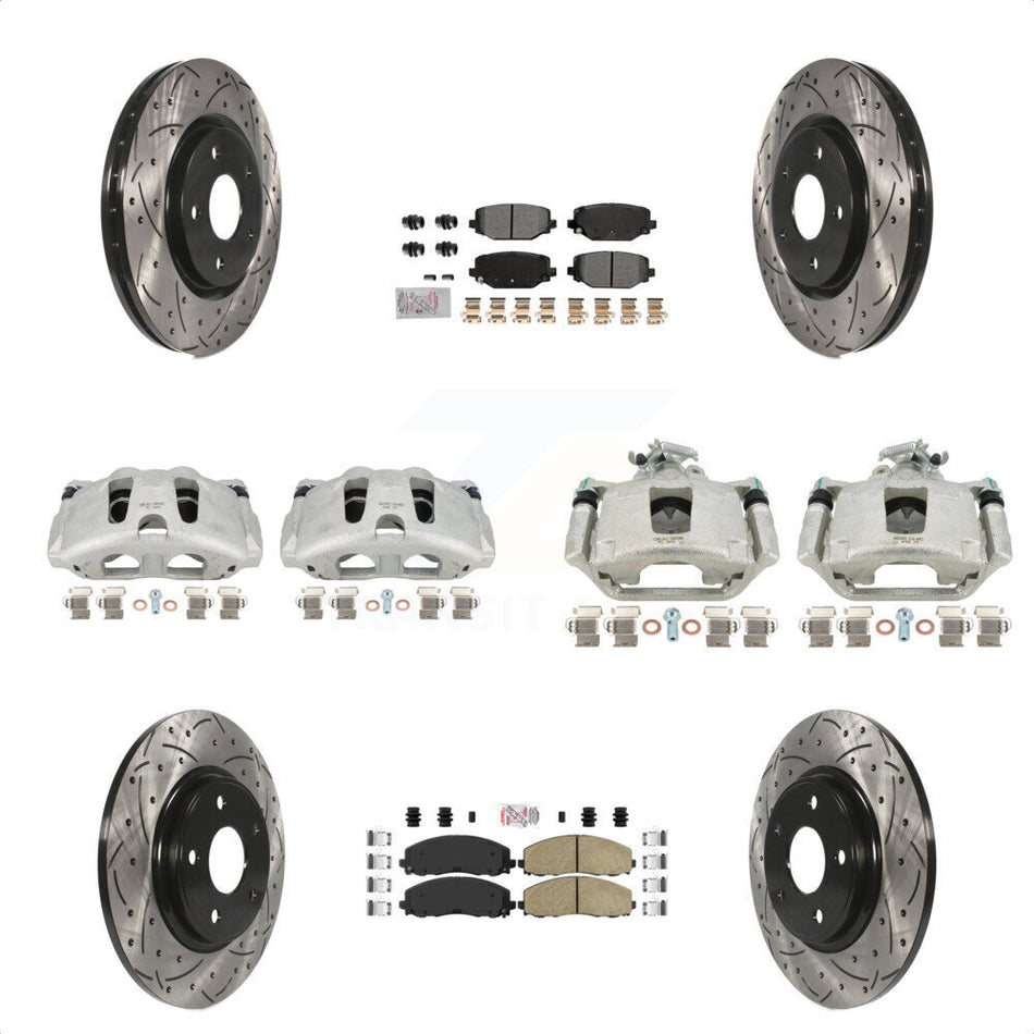 Front Rear Disc Brake Coated Caliper Drilled Slotted Rotors And Ceramic Pads Kit (10Pc) For Dodge Grand Caravan KCD-101035N by Transit Auto