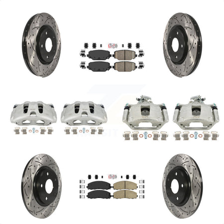 Front Rear Disc Brake Coated Caliper Drilled Slotted Rotors And Ceramic Pads Kit (10Pc) For Dodge Grand Caravan KCD-101036N by Transit Auto