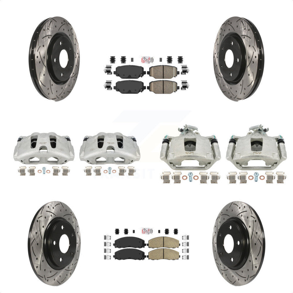 Front Rear Disc Brake Coated Caliper Drilled Slotted Rotors And Ceramic Pads Kit (10Pc) For Dodge Grand Caravan KCD-101036N by Transit Auto