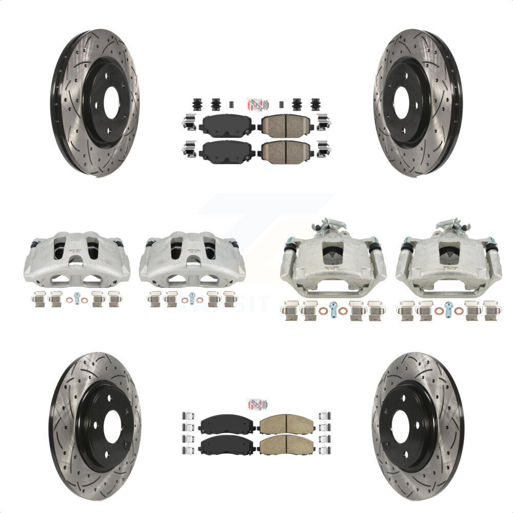 Front Rear Disc Brake Coated Caliper Drilled Slotted Rotors And Ceramic Pads Kit (10Pc) For Dodge Grand Caravan KCD-101039N by Transit Auto