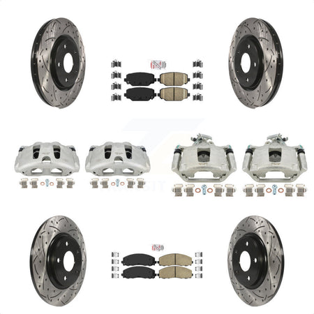 Front Rear Disc Brake Coated Caliper Drilled Slotted Rotors And Ceramic Pads Kit (10Pc) For Dodge Grand Caravan KCD-101040N by Transit Auto