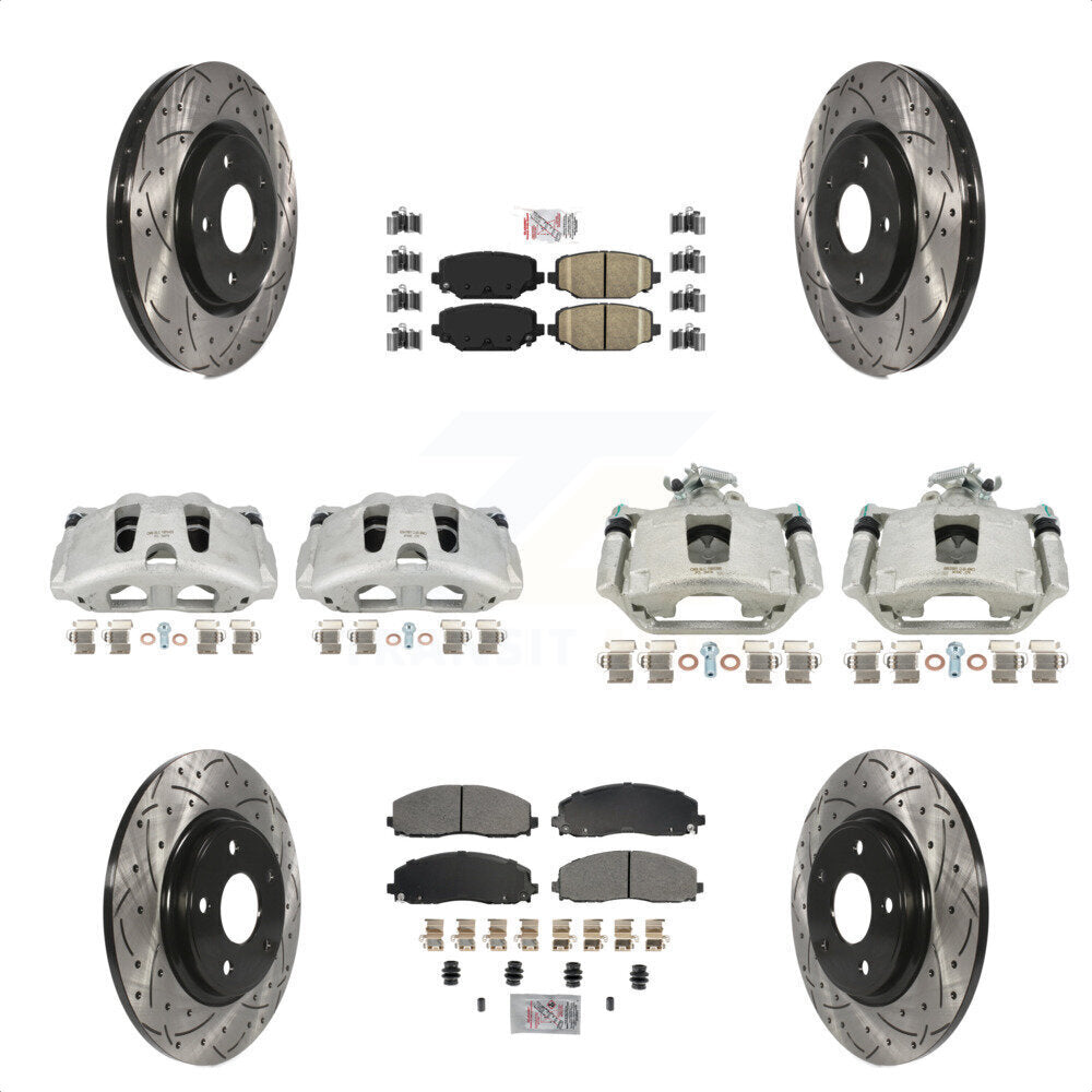 Front Rear Disc Brake Coated Caliper Drilled Slotted Rotors And Ceramic Pads Kit (10Pc) For Dodge Grand Caravan KCD-101043N by Transit Auto