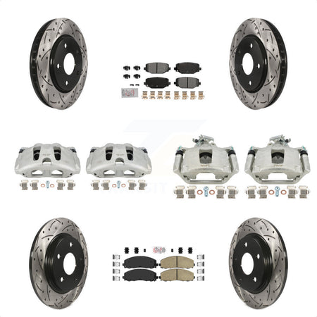 Front Rear Disc Brake Coated Caliper Drilled Slotted Rotors And Ceramic Pads Kit (10Pc) For 2017-2018 Dodge Grand Caravan With Single Piston KCD-101044N by Transit Auto