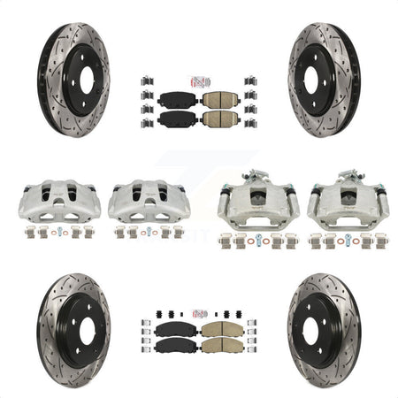 Front Rear Disc Brake Coated Caliper Drilled Slotted Rotors And Ceramic Pads Kit (10Pc) For 2017-2018 Dodge Grand Caravan With Single Piston KCD-101046N by Transit Auto