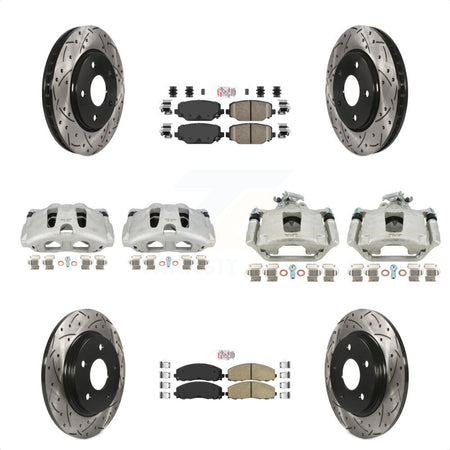 Front Rear Disc Brake Coated Caliper Drilled Slotted Rotors And Ceramic Pads Kit (10Pc) For 2017-2018 Dodge Grand Caravan With Single Piston KCD-101048N by Transit Auto