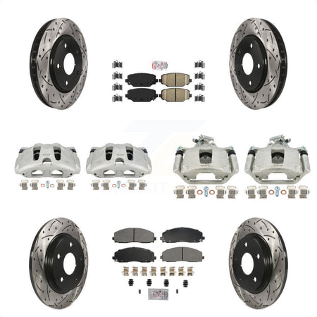 Front Rear Disc Brake Coated Caliper Drilled Slotted Rotors And Ceramic Pads Kit (10Pc) For 2017-2018 Dodge Grand Caravan With Single Piston KCD-101052N by Transit Auto