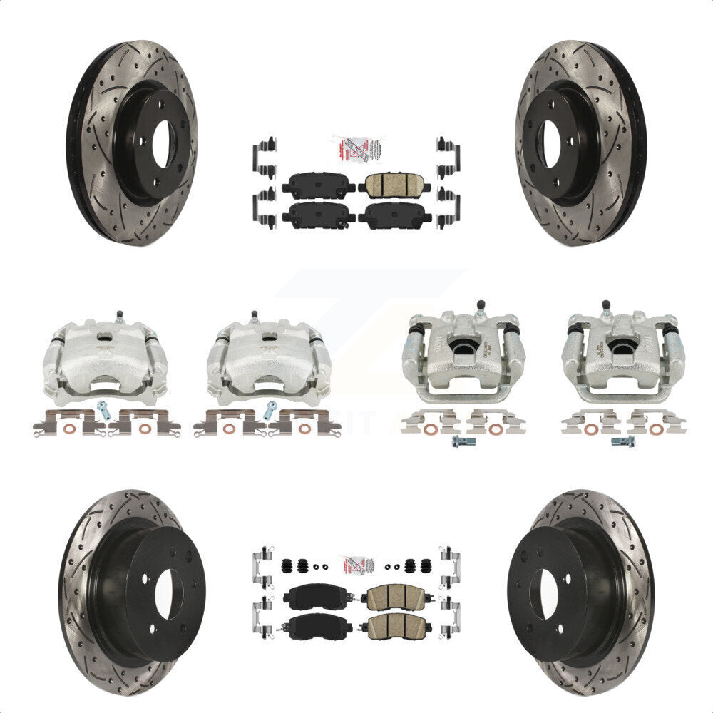 Front Rear Disc Brake Coated Caliper Drilled Slotted Rotors And Ceramic Pads Kit (10Pc) For Nissan Altima KCD-101053N by Transit Auto