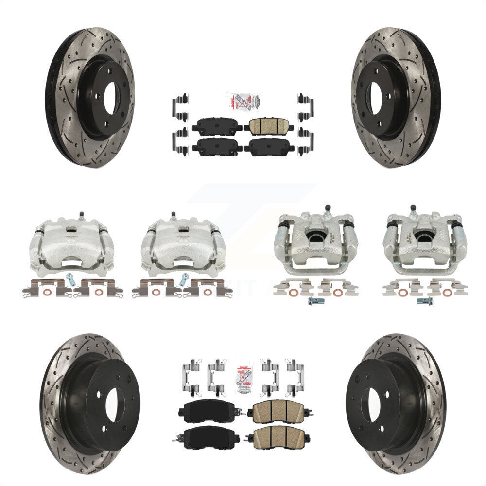 Front Rear Disc Brake Coated Caliper Drilled Slotted Rotors And Ceramic Pads Kit (10Pc) For Nissan Altima KCD-101055N by Transit Auto