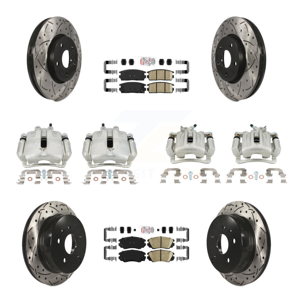 Front Rear Brake Caliper Drilled Slot Rotor Ceramic Pad Kit (10Pc) For Chevrolet Equinox KCD-101059N