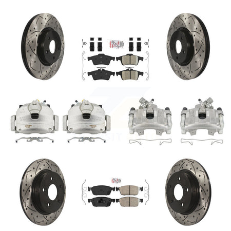 Front Rear Brake Caliper Drill Slot Rotor Ceramic Pad Kit (10Pc) For 13-18 Ford Focus ST KCD-101061N