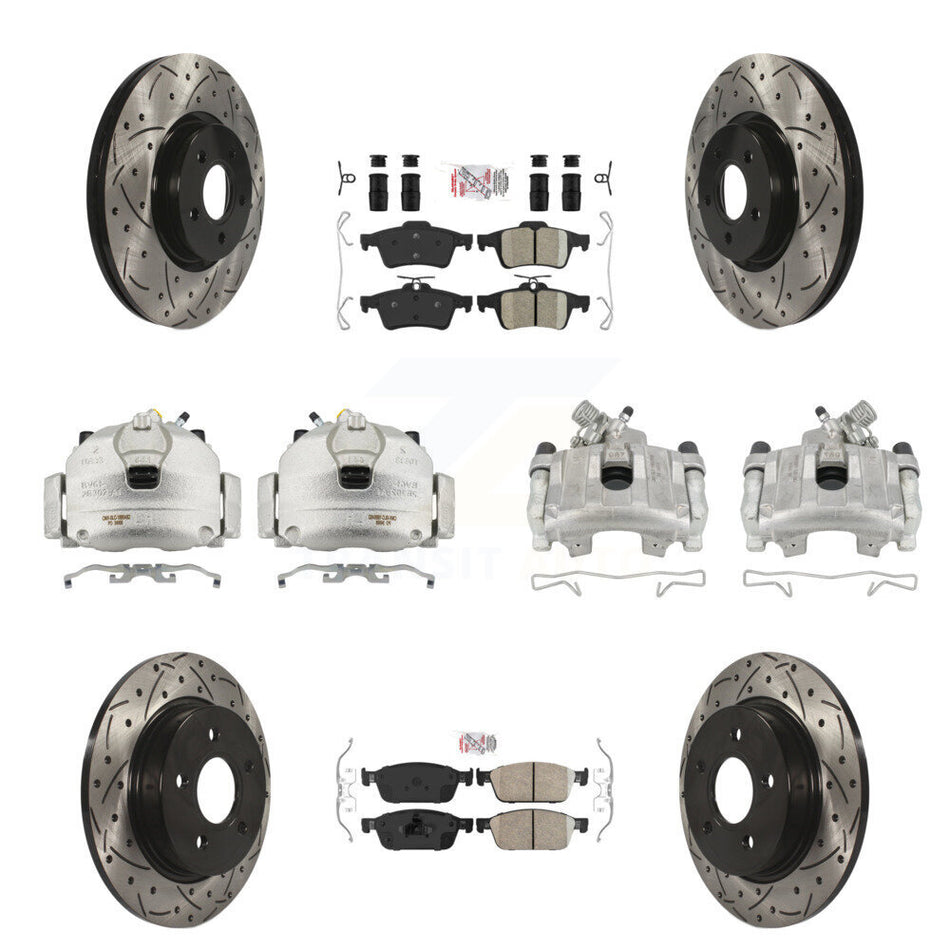 Front Rear Brake Caliper Drill Slot Rotor Ceramic Pad Kit (10Pc) For 13-18 Ford Focus ST KCD-101061N