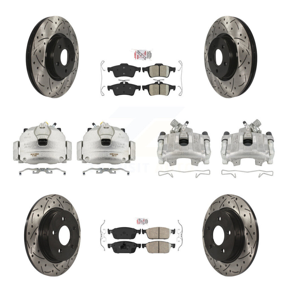 Front Rear Brake Caliper Drill Slot Rotor Ceramic Pad Kit (10Pc) For 13-18 Ford Focus ST KCD-101062N