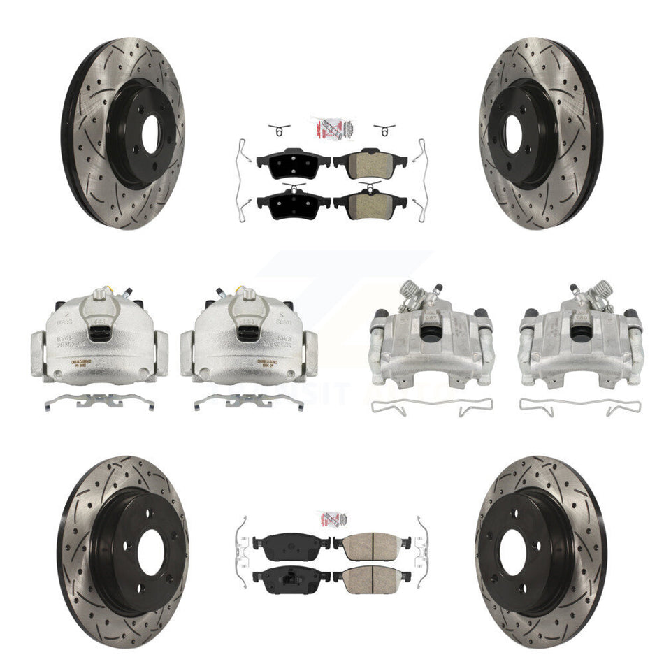Front Rear Brake Caliper Drilled Slot Rotor Ameribrakes Pad Kit (10Pc) For Ford Focus ST KCD-101063N