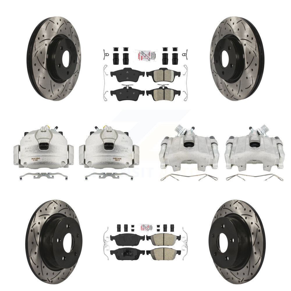 Front Rear Brake Coated Caliper Drill Slot Rotors Ceramic Pad Kit (10Pc) For Ford Escape KCD-101077N