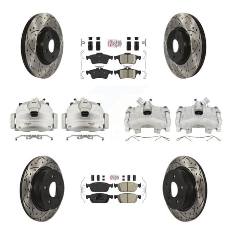 Front Rear Brake Coated Caliper Drill Slot Rotors Ceramic Pad Kit (10Pc) For Ford Escape KCD-101077N