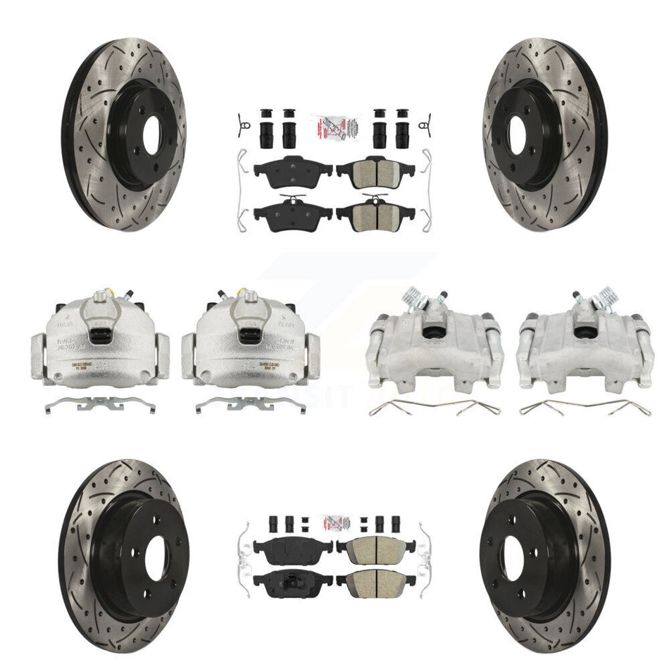 Front Rear Brake Coated Caliper Drill Slot Rotors Ceramic Pad Kit (10Pc) For Ford Escape KCD-101077N