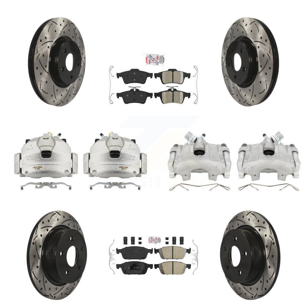 Front Rear Brake Coated Caliper Drill Slot Rotors Ceramic Pad Kit (10Pc) For Ford Escape KCD-101078N