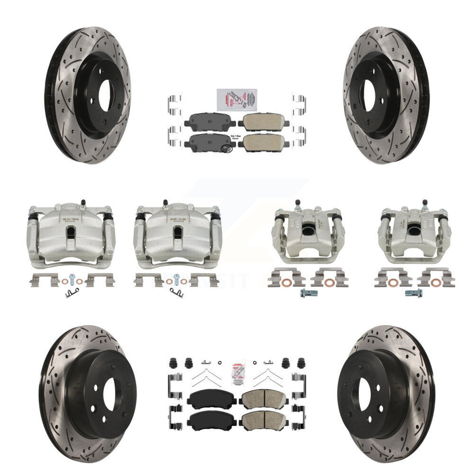 Front Rear Brake Caliper Drill Slot Rotor Ceramic Pad Kit (10Pc) For Nissan Rogue Select KCD-101080N