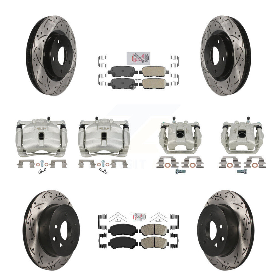 Front Rear Brake Caliper Drill Slot Rotor Ceramic Pad Kit (10Pc) For Nissan Rogue Select KCD-101082N