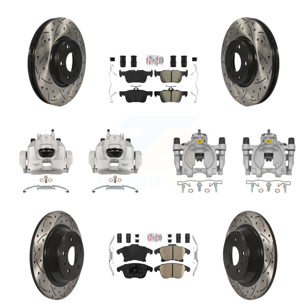 Front Rear Brake Caliper Drill Slot Rotor Ameribrakes Pad Kit (10Pc) For Ford Fusion MKZ KCD-101087N