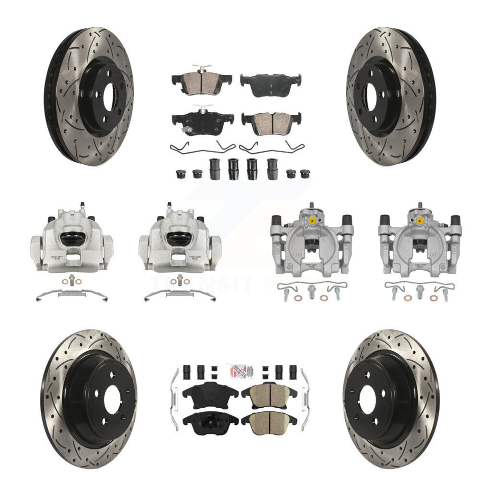 Front Rear Disc Brake Coated Caliper Drilled Slotted Rotors & Ceramic Pad Kit (10Pc) For KCD-101095N