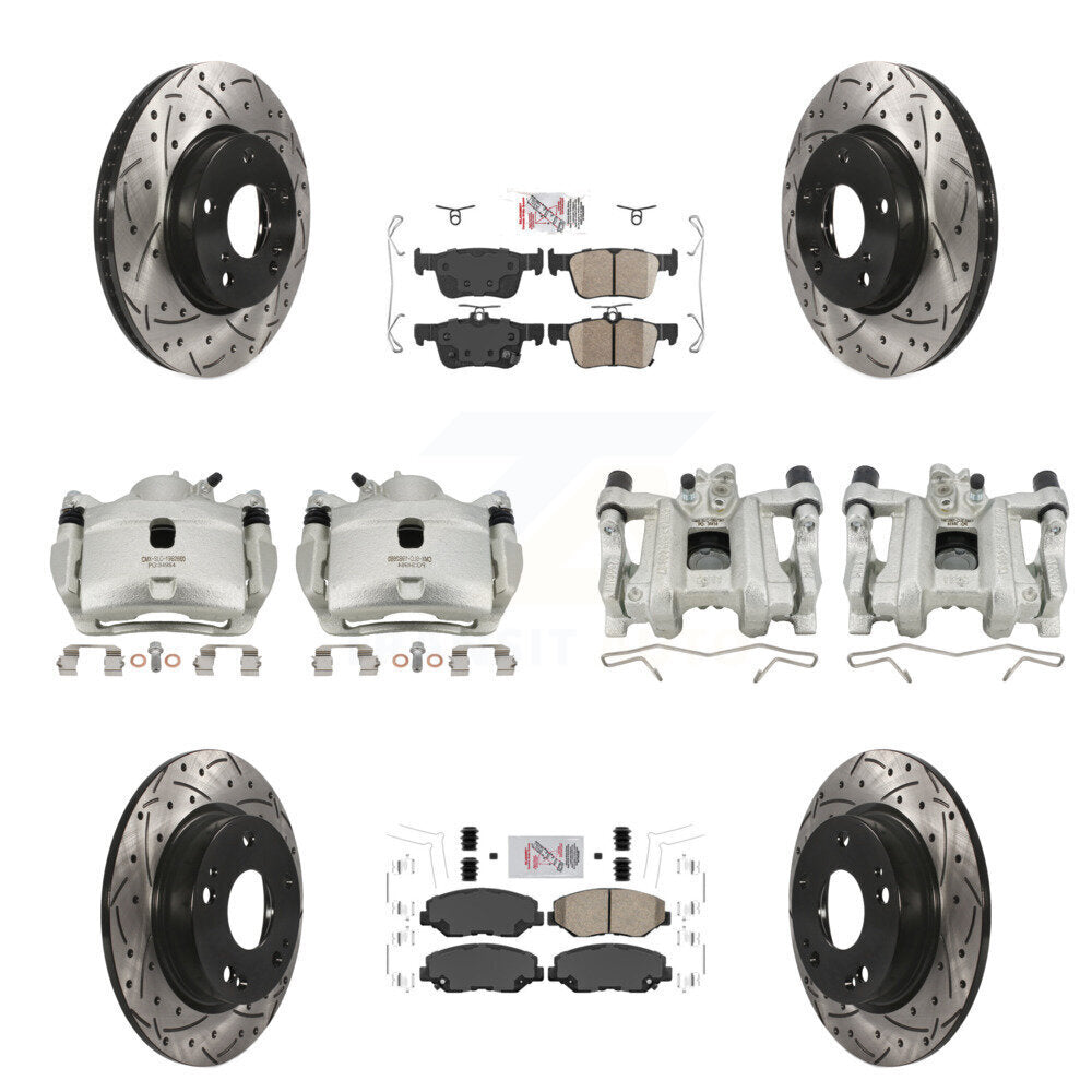 Front Rear Brake Coated Caliper Drill Slot Rotors Ceramic Pad Kit (10Pc) For Honda Civic KCD-101097N