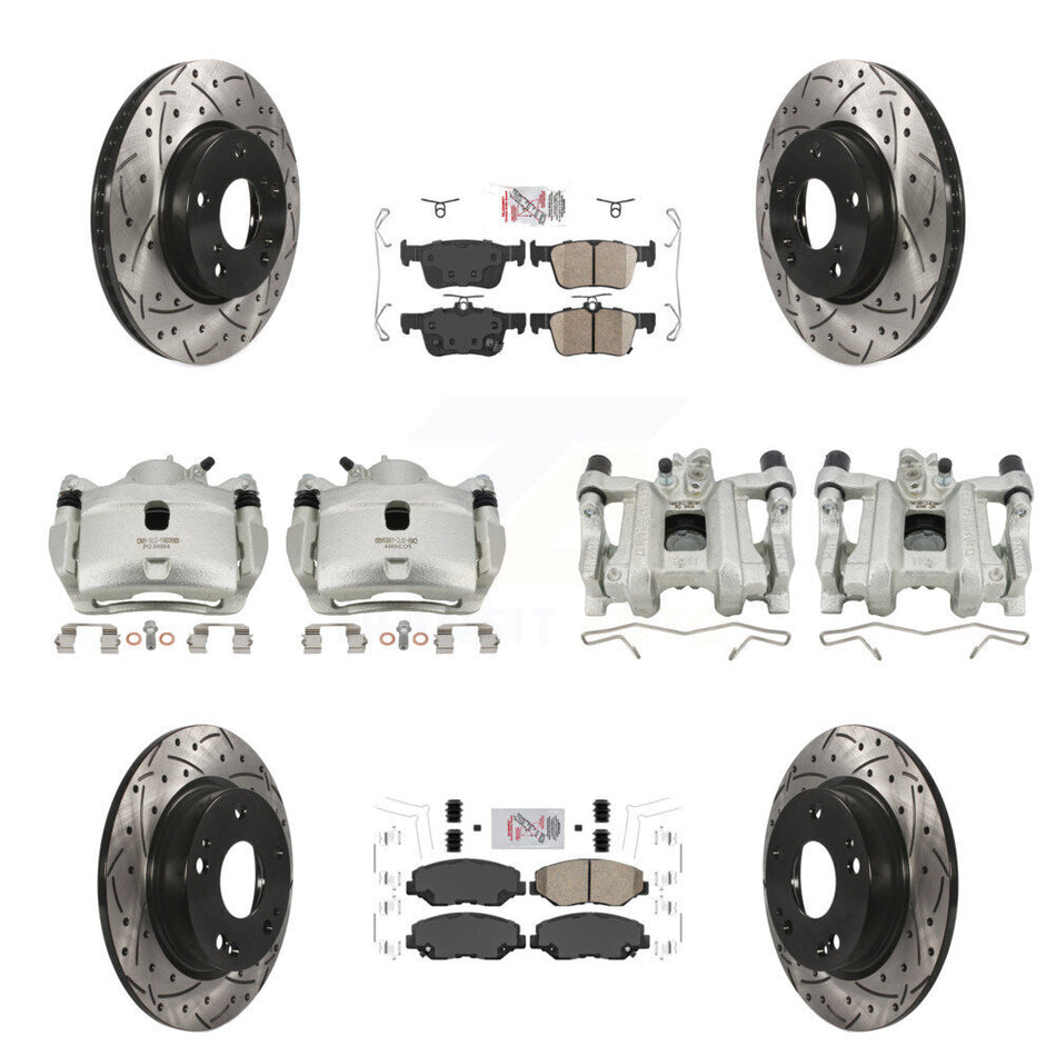 Front Rear Brake Coated Caliper Drill Slot Rotors Ceramic Pad Kit (10Pc) For Honda Civic KCD-101097N