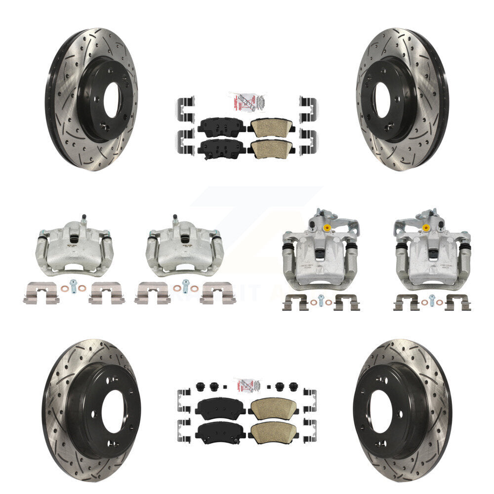 Front Rear Brake Caliper Drill Slot Rotors Ceramic Pad Kit (10Pc) For Hyundai Elantra GT KCD-101098N