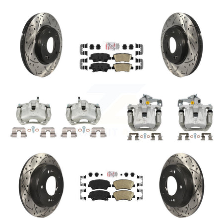 Front Rear Brake Caliper Drill Slot Rotors Ceramic Pad Kit (10Pc) For Hyundai Elantra GT KCD-101099N