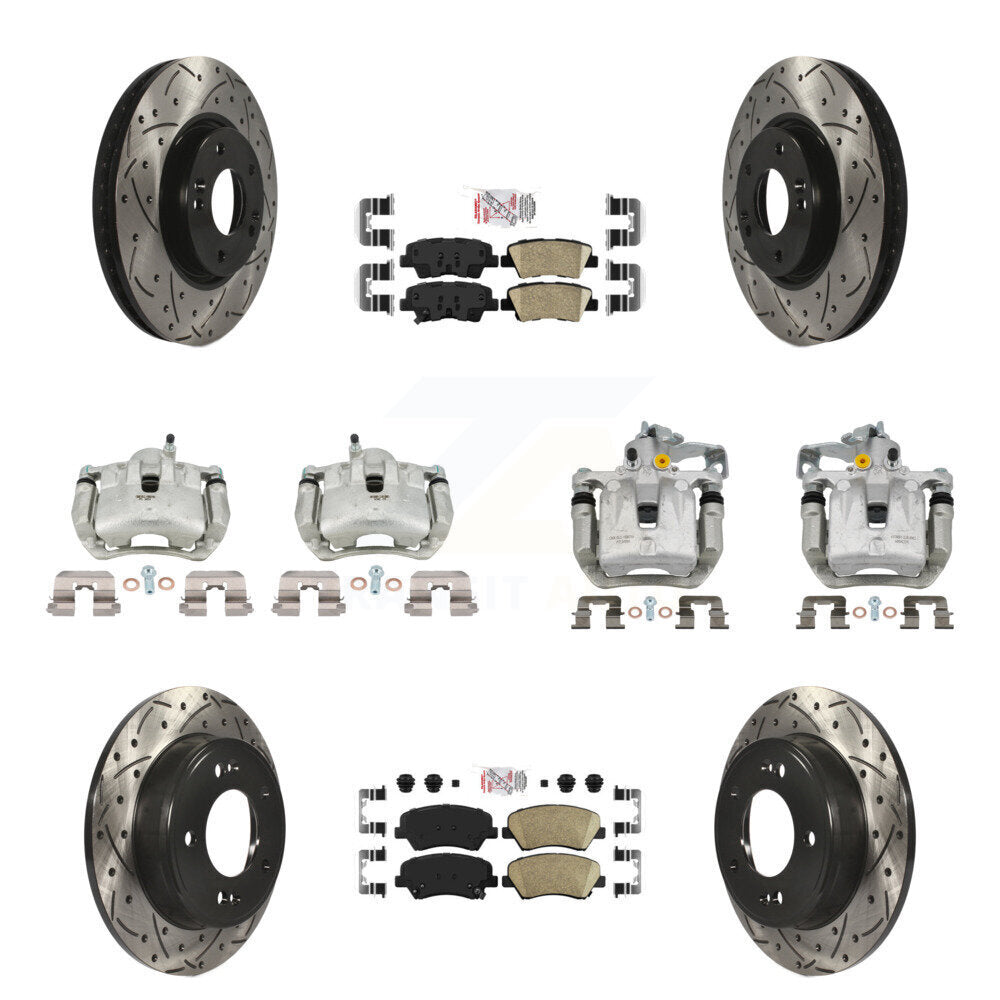 Front Rear Brake Caliper Drill Slot Rotors Ceramic Pad Kit (10Pc) For 14 Kia Forte Sedan KCD-101104N