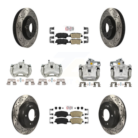 Front Rear Brake Caliper Drill Slot Rotors Ceramic Pad Kit (10Pc) For 14 Kia Forte Sedan KCD-101104N