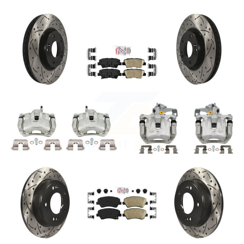 Front Rear Brake Caliper Drill Slot Rotors Ceramic Pad Kit (10Pc) For 14 Kia Forte Sedan KCD-101104N