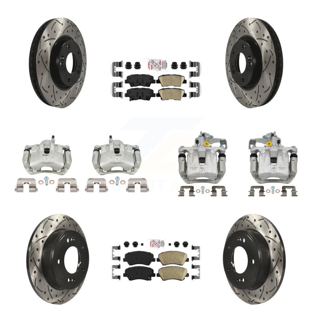 Front Rear Brake Caliper Drill Slot Rotors Ceramic Pad Kit (10Pc) For 14 Kia Forte Sedan KCD-101105N