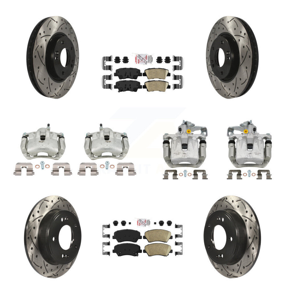 Front Rear Brake Caliper Drill Slot Rotors Ceramic Pad Kit (10Pc) For 14 Kia Forte Sedan KCD-101105N
