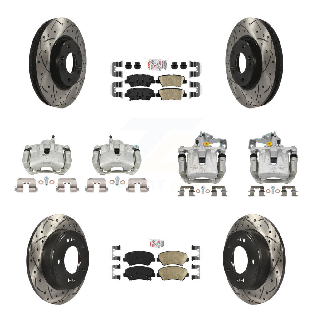 Front Rear Brake Caliper Drill Slot Rotors Ceramic Pad Kit (10Pc) For 14 Kia Forte Sedan KCD-101107N
