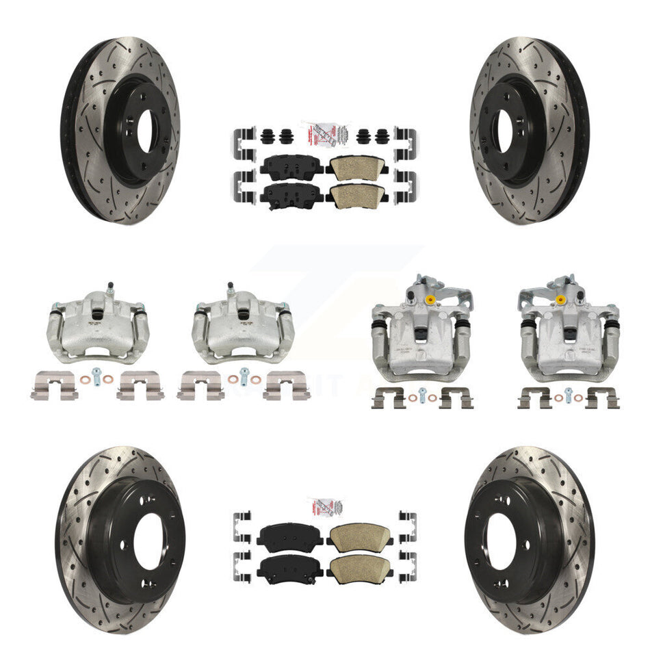 Front Rear Brake Caliper Drill Slot Rotors Ceramic Pad Kit (10Pc) For 14 Kia Forte Sedan KCD-101107N