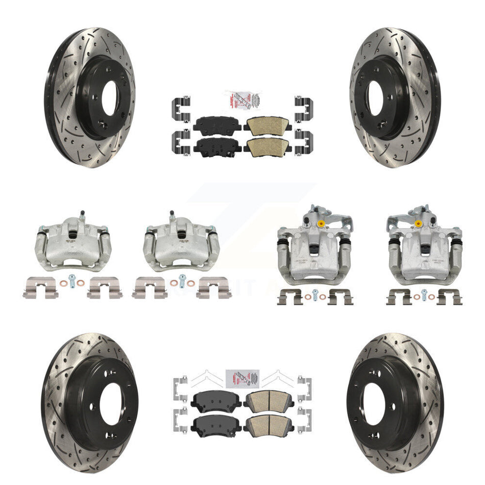 Front Rear Brake Caliper Drilled Slot Rotor Ceramic Pad Kit (10Pc) For Kia Forte Hyundai KCD-101110N