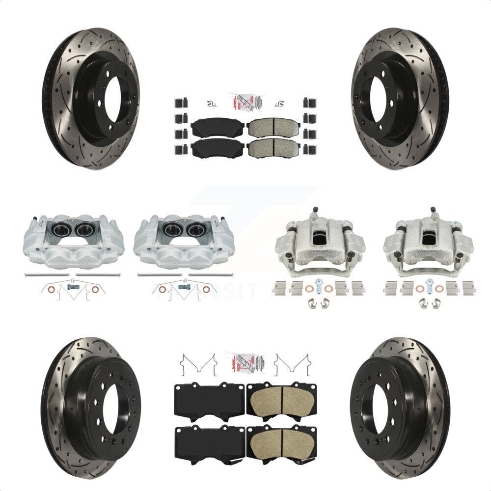 Front Rear Disc Brake Coated Caliper Drilled Slotted Rotors And PADSMATERIAL Pads Kit (10Pc) For Toyota 4Runner Lexus GX460 KCD-101117N by Transit Auto