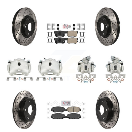 Front Rear Brake Caliper Drilled Slot Rotor Ceramic Pad Kit (10Pc) For Honda Civic Acura KCD-101128N