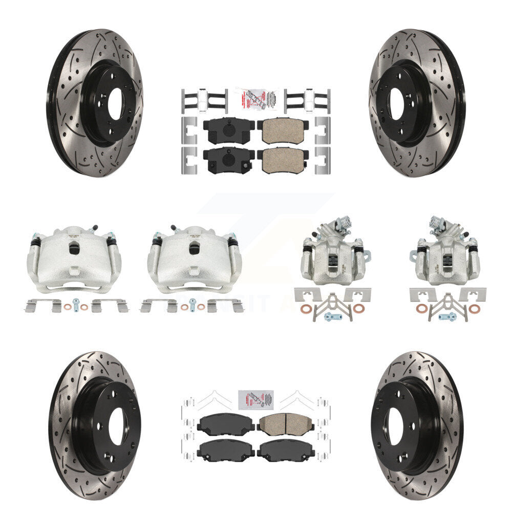 Front Rear Brake Caliper Drilled Slot Rotor Ceramic Pad Kit (10Pc) For Honda Civic Acura KCD-101129N