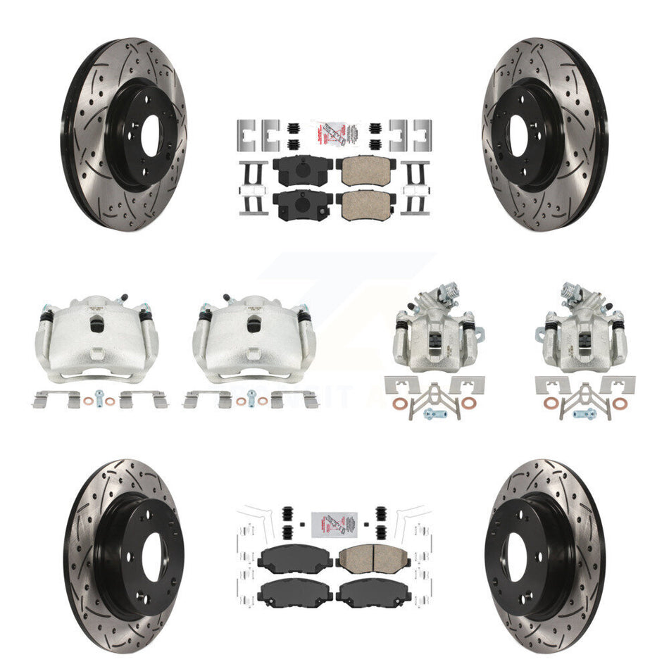 Front Rear Brake Caliper Drilled Slot Rotor Ceramic Pad Kit (10Pc) For Honda Civic Acura KCD-101130N