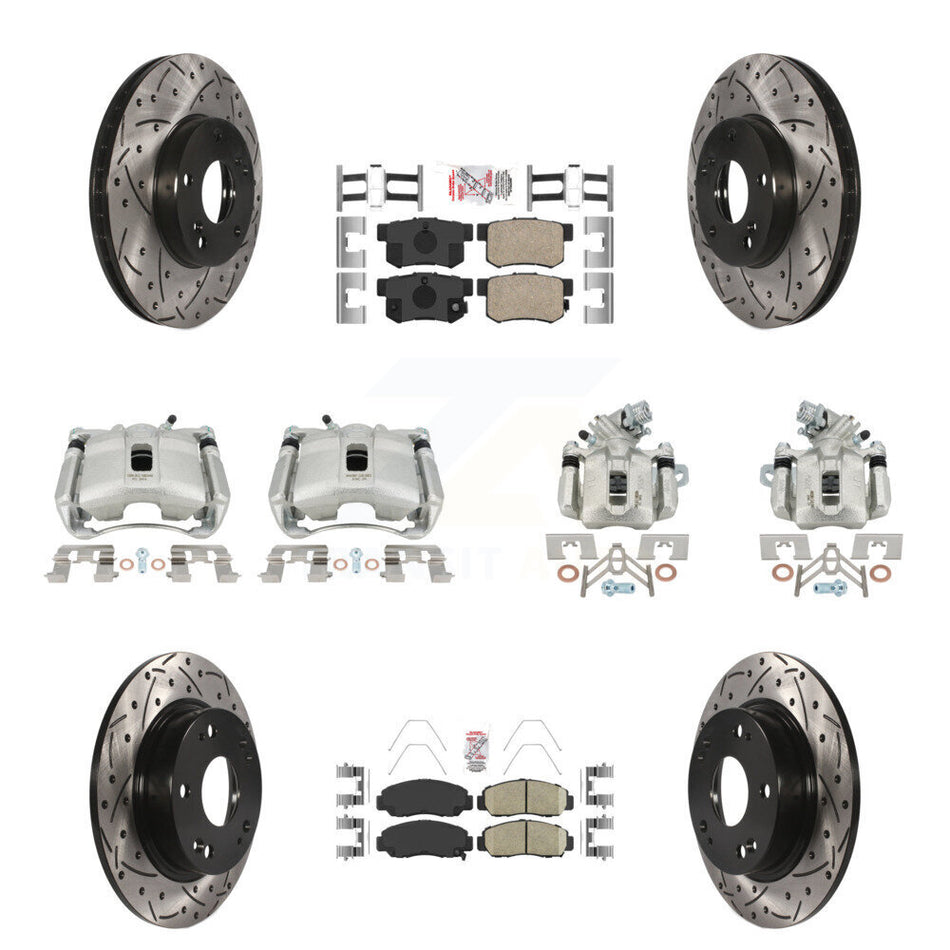 Front Rear Brake Coated Caliper Drill Slotted Rotor Ceramic Pad Kit (10Pc) For Acura CSX KCD-101133N