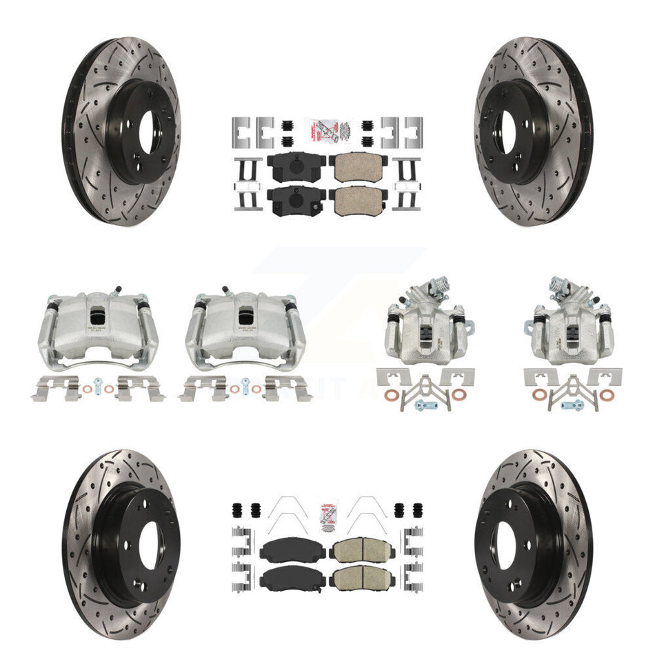 Front Rear Brake Coated Caliper Drill Slotted Rotor Ceramic Pad Kit (10Pc) For Acura CSX KCD-101134N